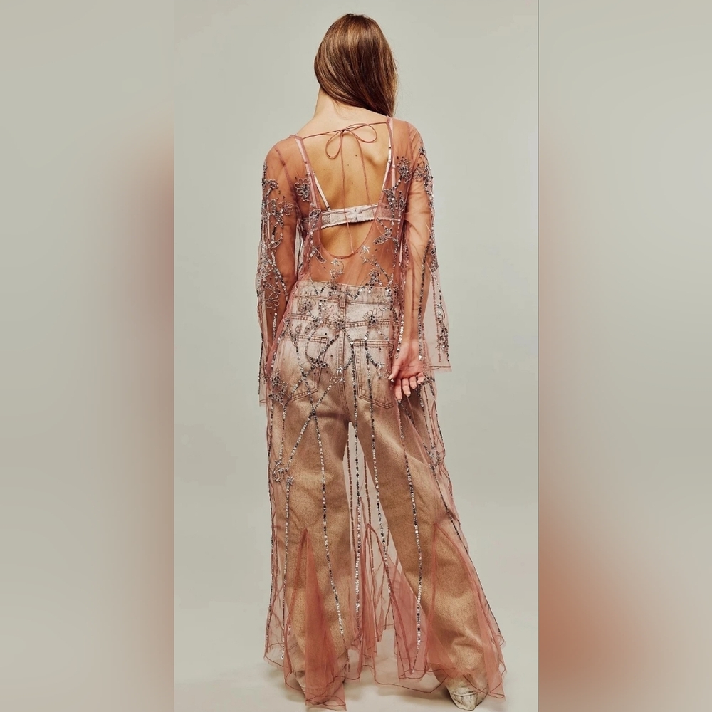 NWT Free people starlight slip maxi dress embellished sequins new with Tags Sz S - Picture 2 of 10